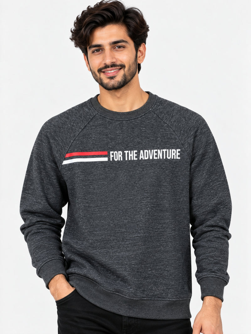 Men's "For The Adventure" Printed Sweat Shirt - Charcoal
