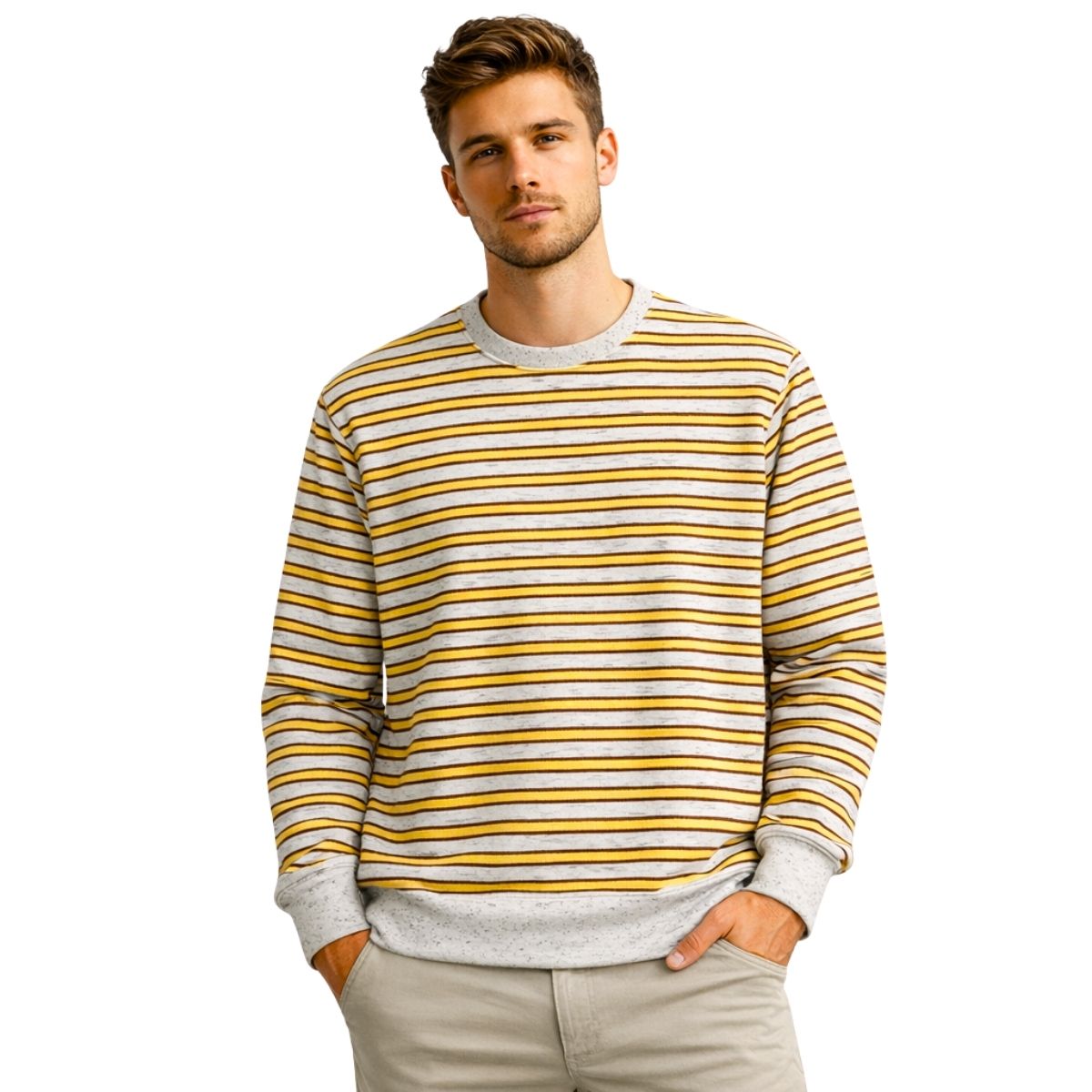 HG Men's Yarn Dyed Stripper Fleece Sweat Shirt - Textured Gray