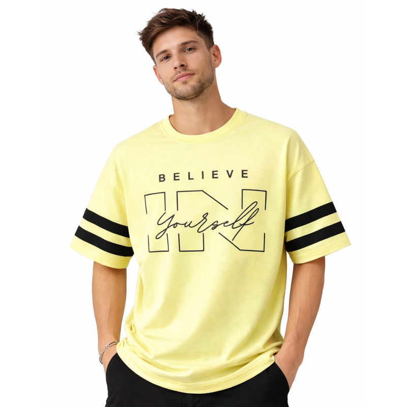 Unisex Oversized Graphic Printed Drop Shoulder T-Shirt - Yellow