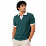 Men’s Classic Thermal Knit Contrast Collar Polo Shirt – Casal Green