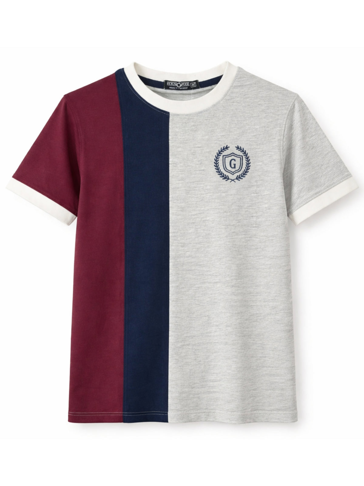 Men's Premium Vertical Panel Tee Shirt - Maroon / Navy / Grey