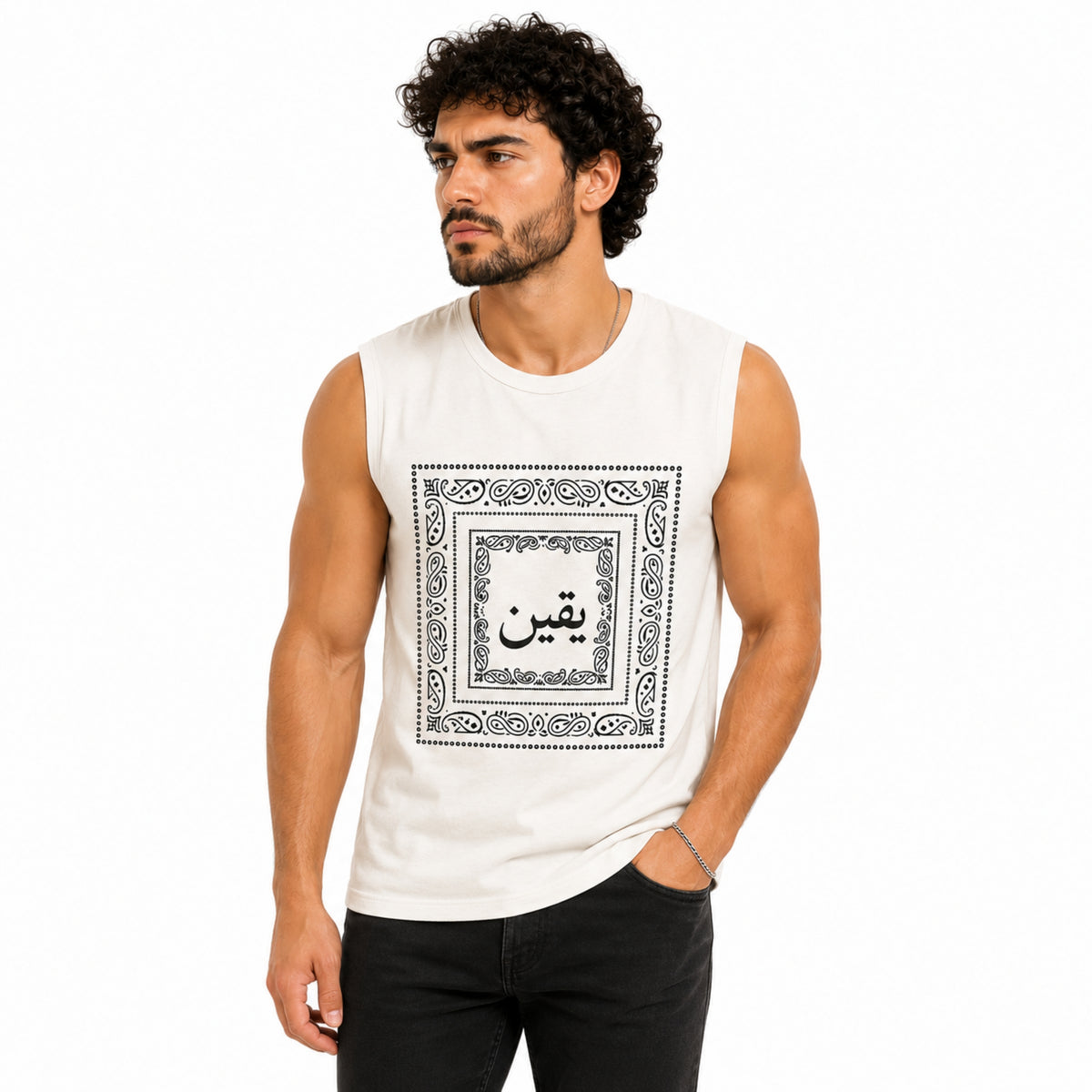 Men's Bandana Graphic Sleeveless Tank Top - Off White