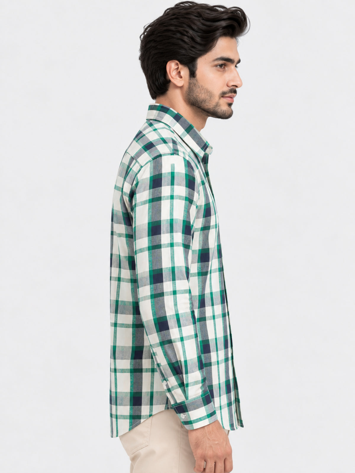 Men's Blue Green Large Check Casual Shirt