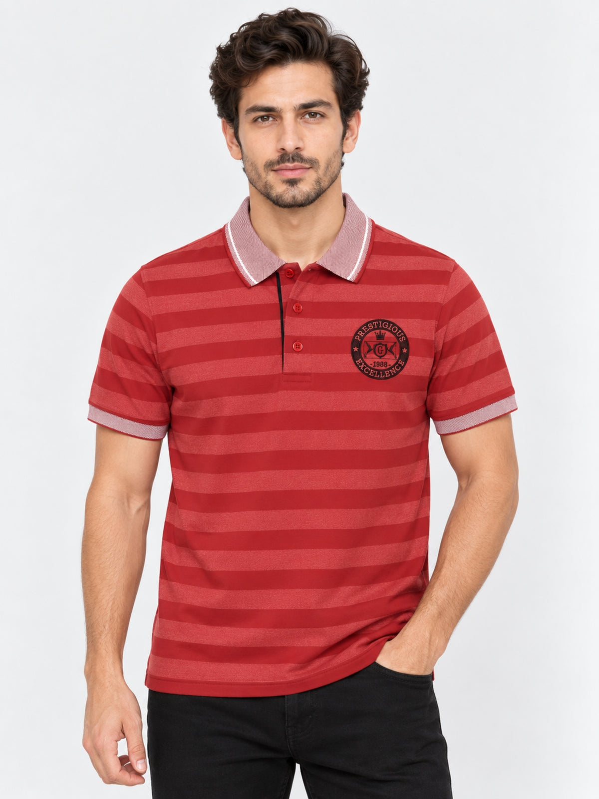 HG SIGNATURE EMB YARN DYED CONTRAST COLLAR POLO SHIRT