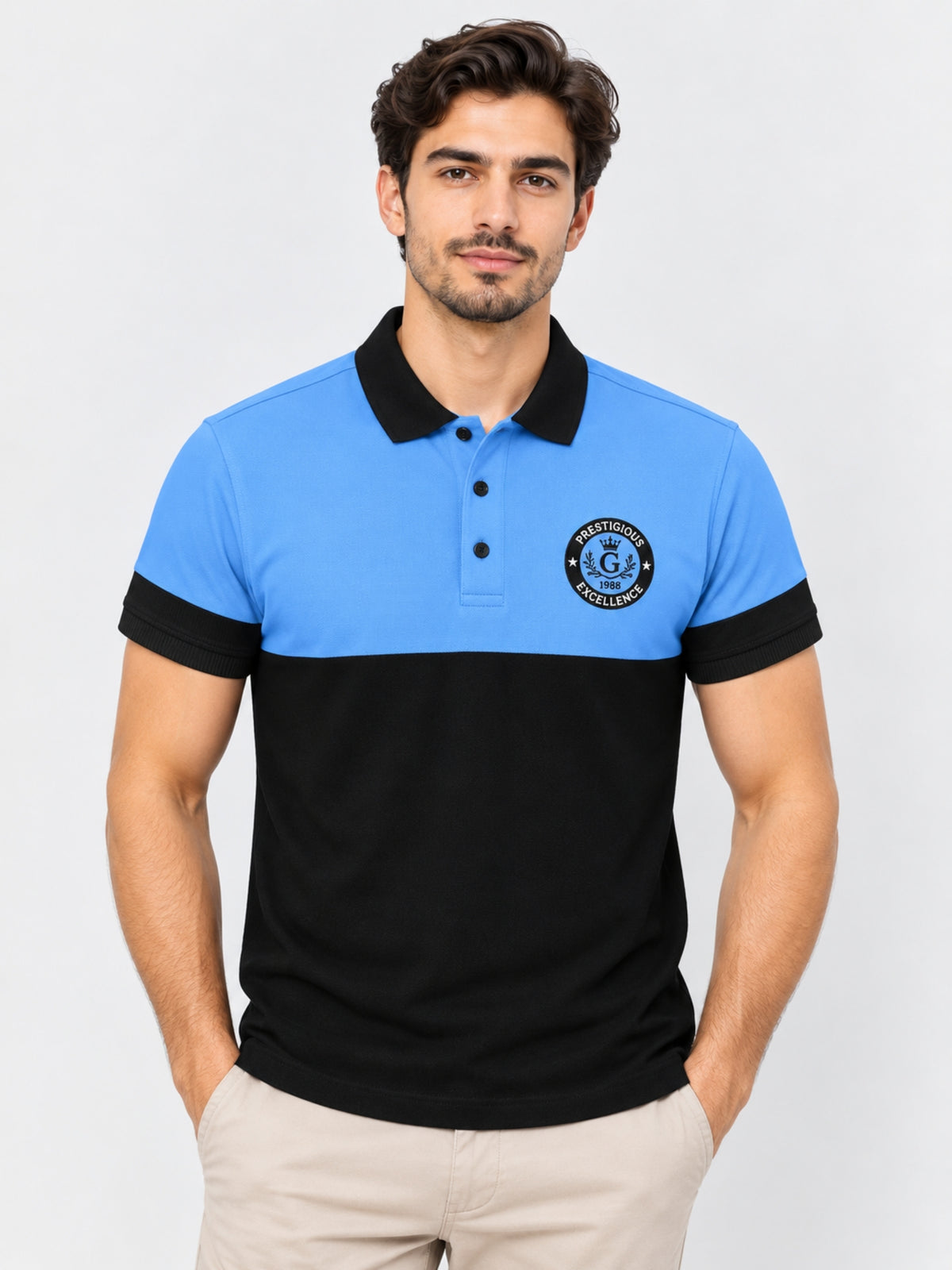 Signature Emb Luxury Panel Polo - Sky Black
