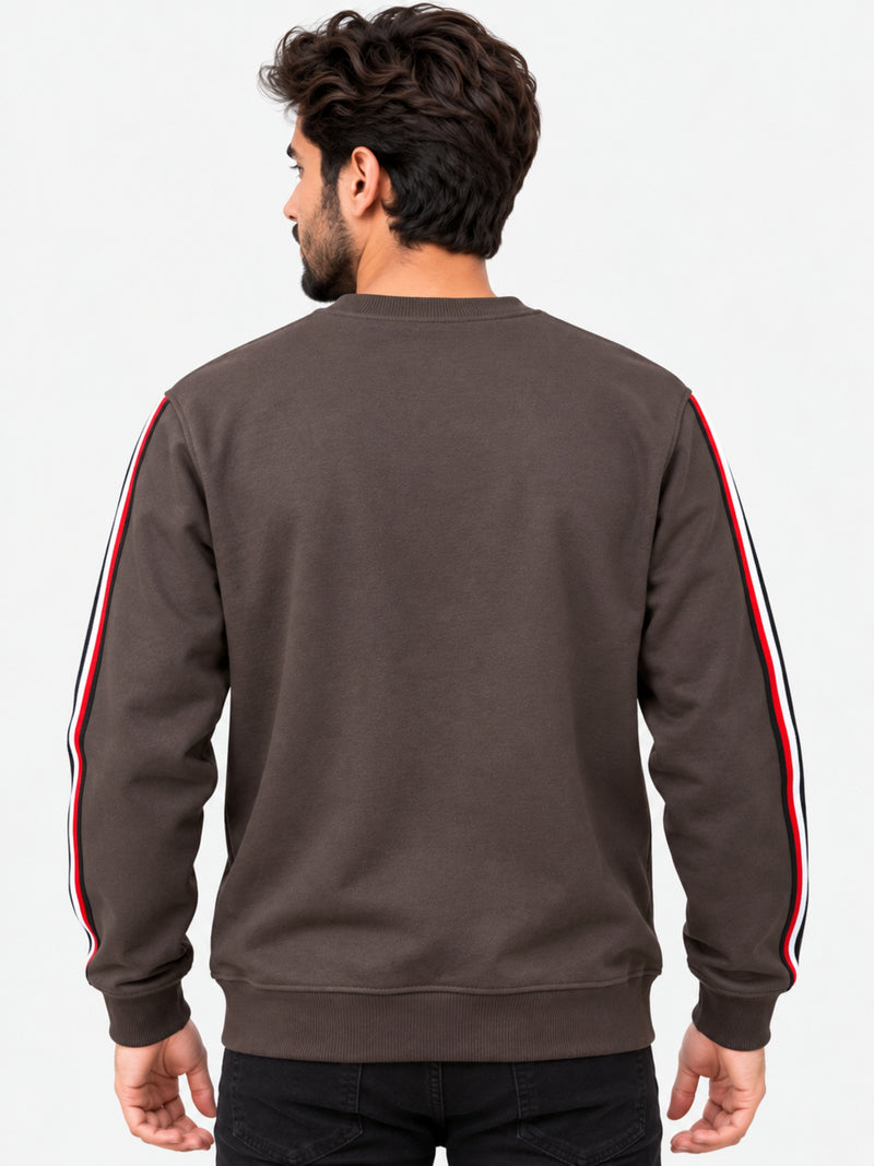 Super Solid Sleeves Fashion Fleece Sweat Shirt - Brown