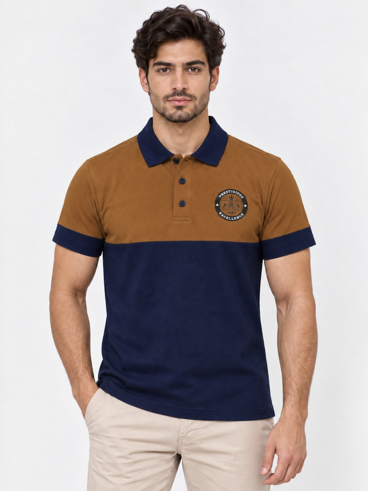 Signature Emb Luxury Panel Polo - Mustered Navy