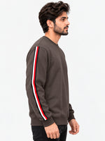 Super Solid Sleeves Fashion Fleece Sweat Shirt - Brown