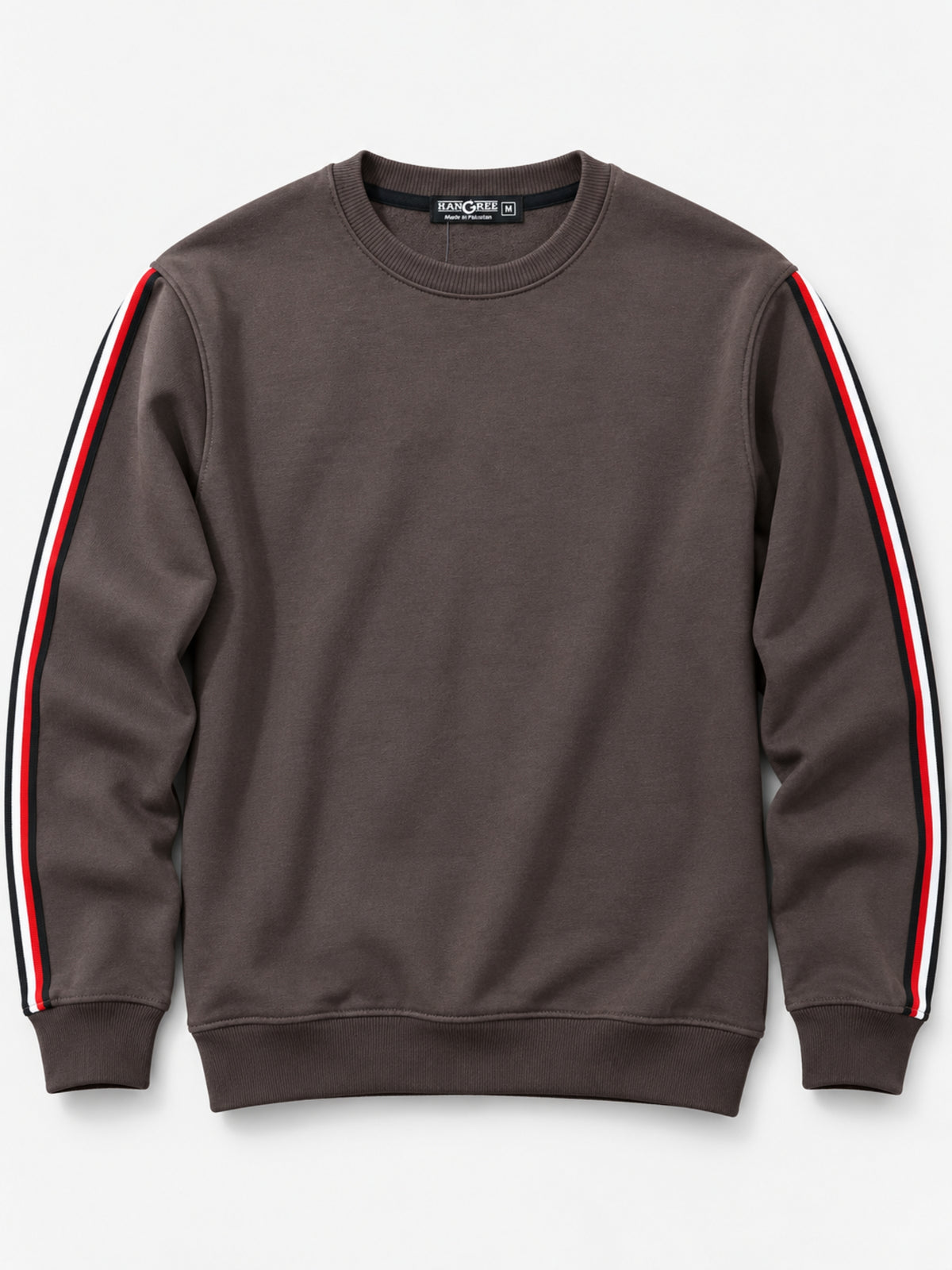 Super Solid Sleeves Fashion Fleece Sweat Shirt - Brown