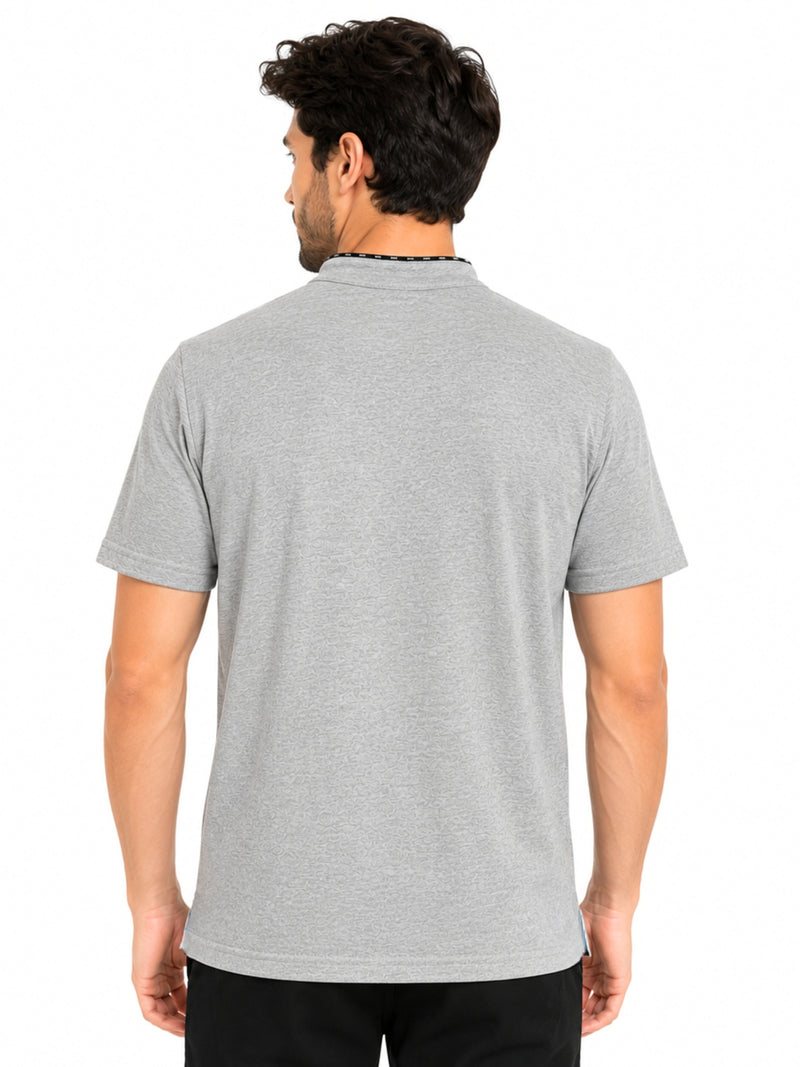 Men’s Signature Emb. Ban Collar Henley Tee Shirt – Light Gray
