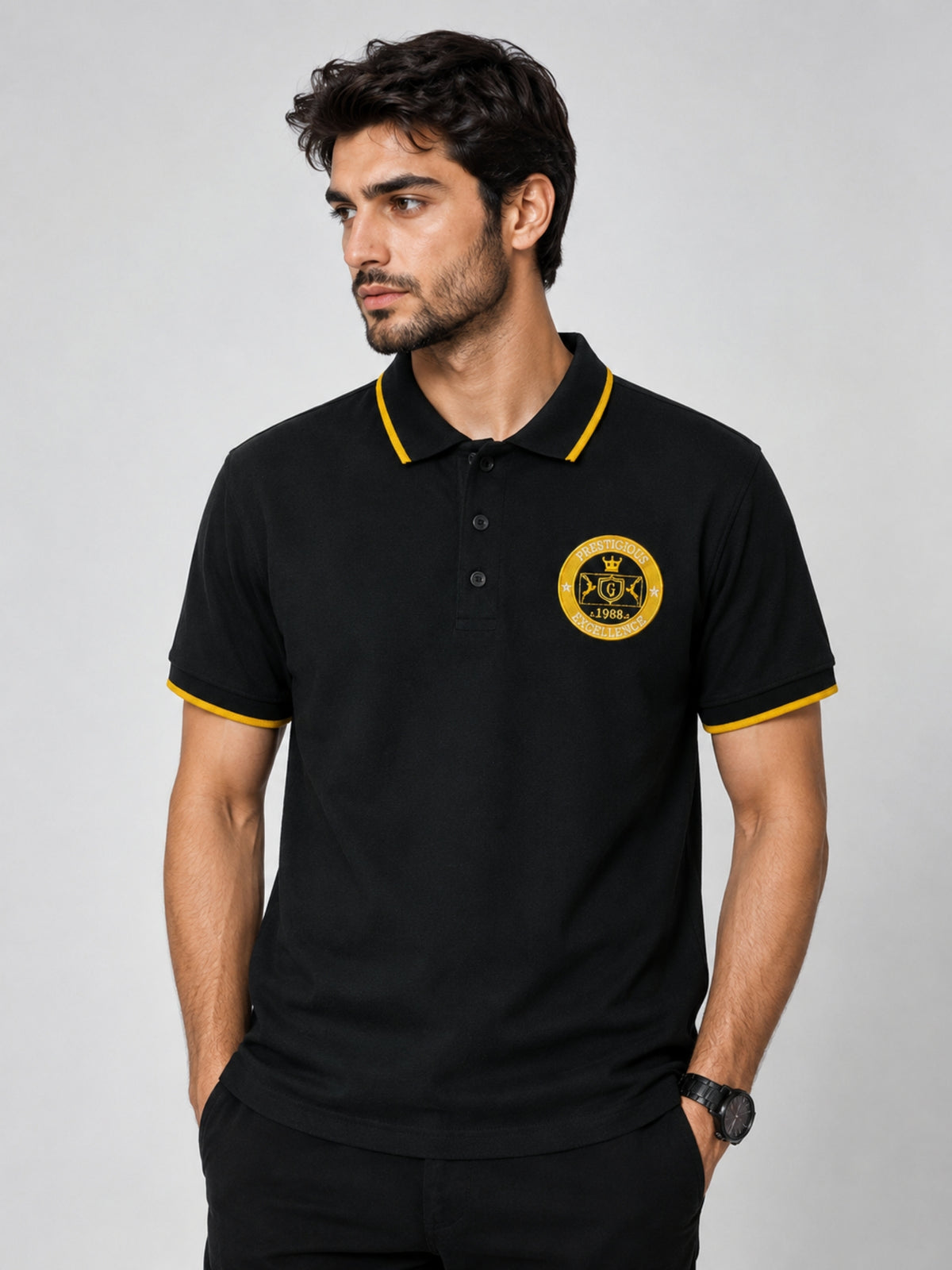 HG Signature Emb. Tipping Collar Polo Shirt - Black