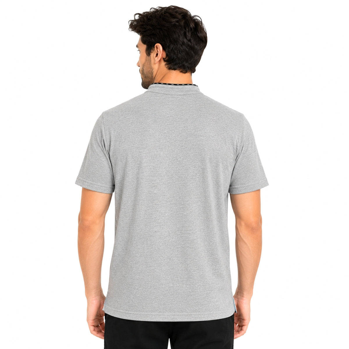 Men’s Signature Emb. Ban Collar Henley Tee Shirt – Light Gray
