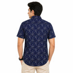 Men’s Geometric Pattern Half Sleeve Casual Shirt – Navy