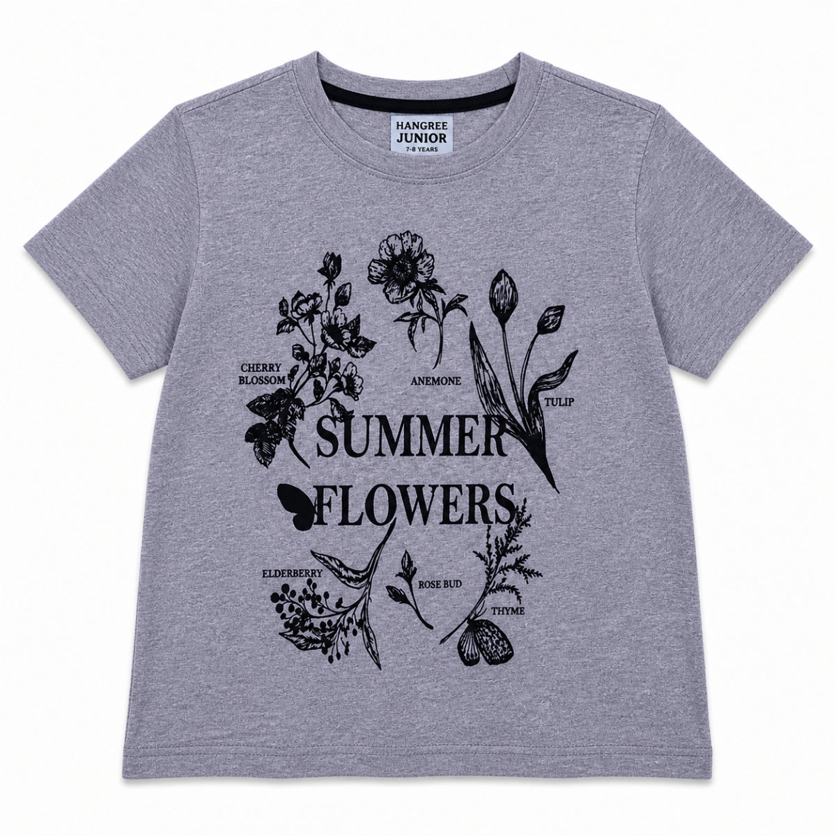 Girls’ Summer Flowers Graphic Printed T-Shirt – Storm Gray