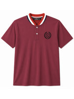 Men’s Signature Embroidered Contrast Neck Henley T-Shirt – Maroon