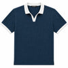 Men’s Classic Thermal Knit Contrast Collar Polo Shirt – Navy Blue
