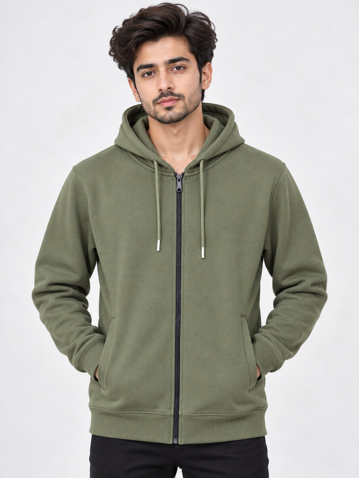 Men’s Plain Fleece Zip-Up Hoodie