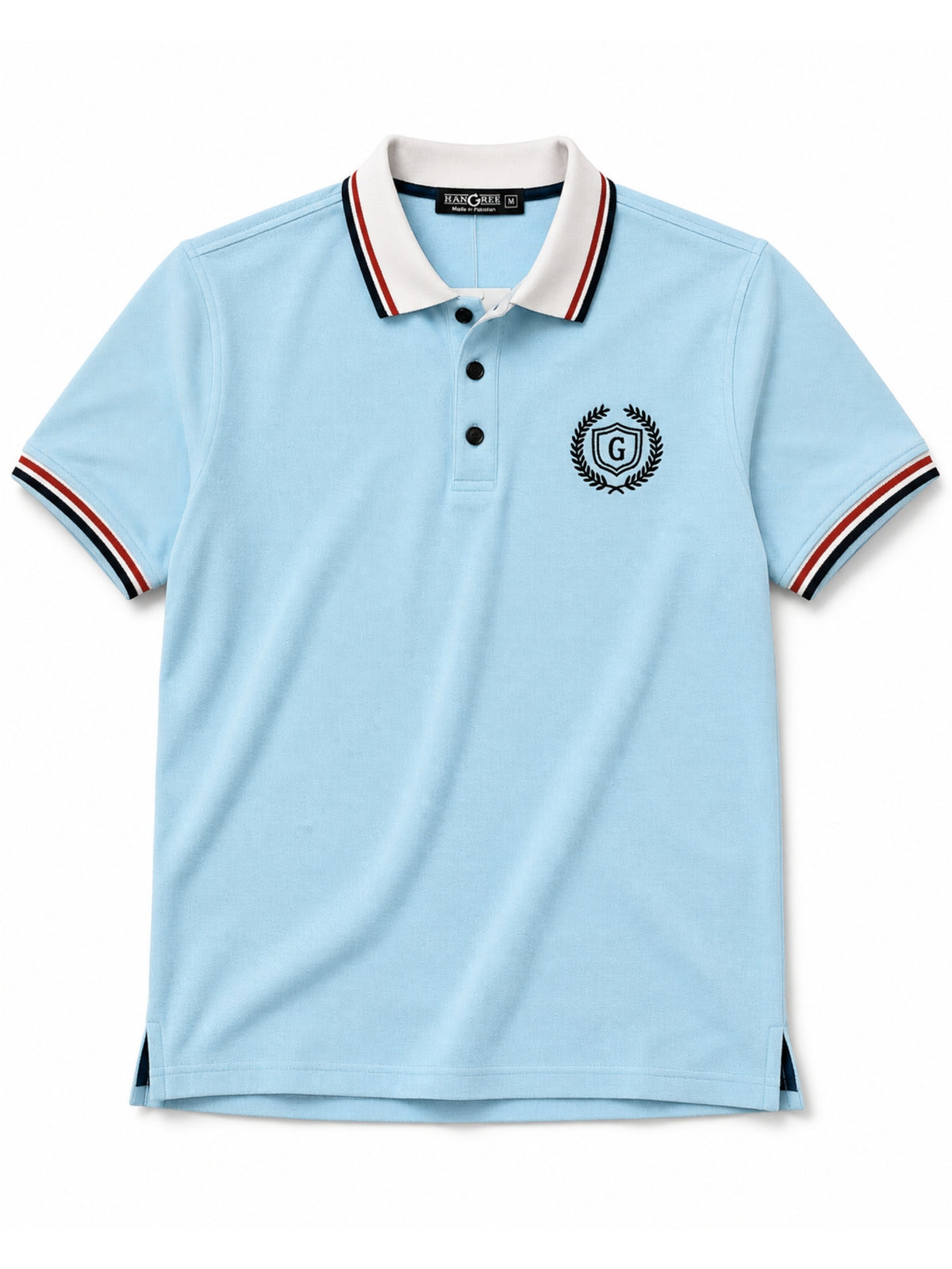 Mens’ Signature Embroidered Contrast Collar Polo Shirt – Sky Blue
