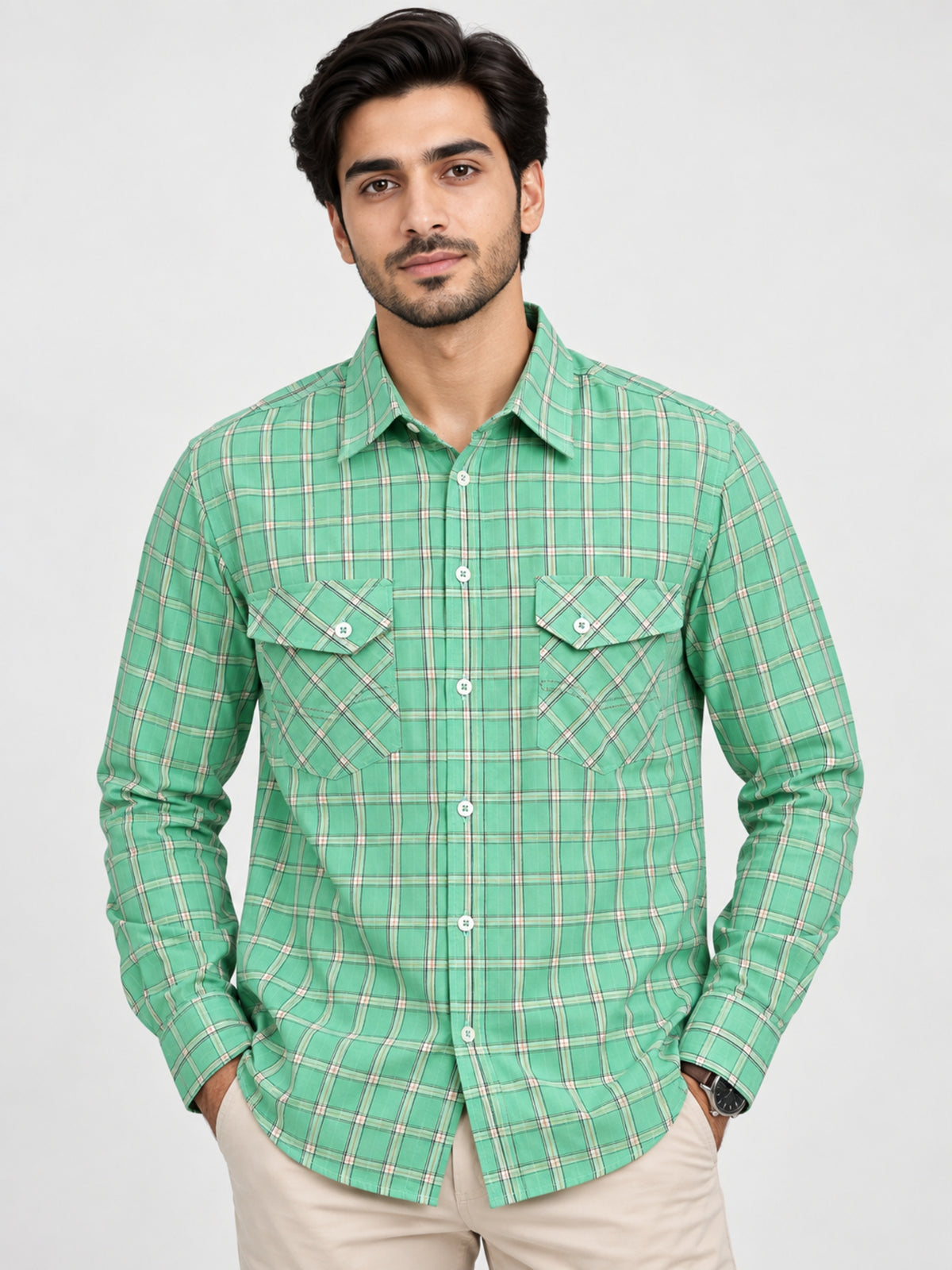 Men's Checkered Casual Shirt - Summer Green