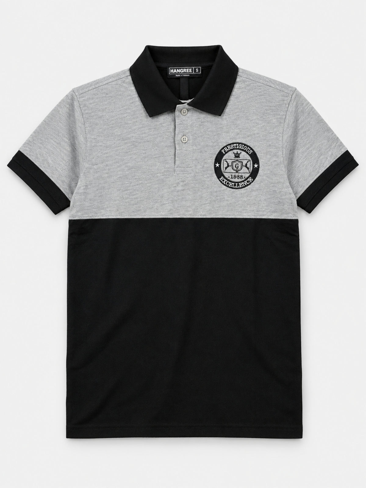 Signature Emb Luxury Panel Polo - Gray Black