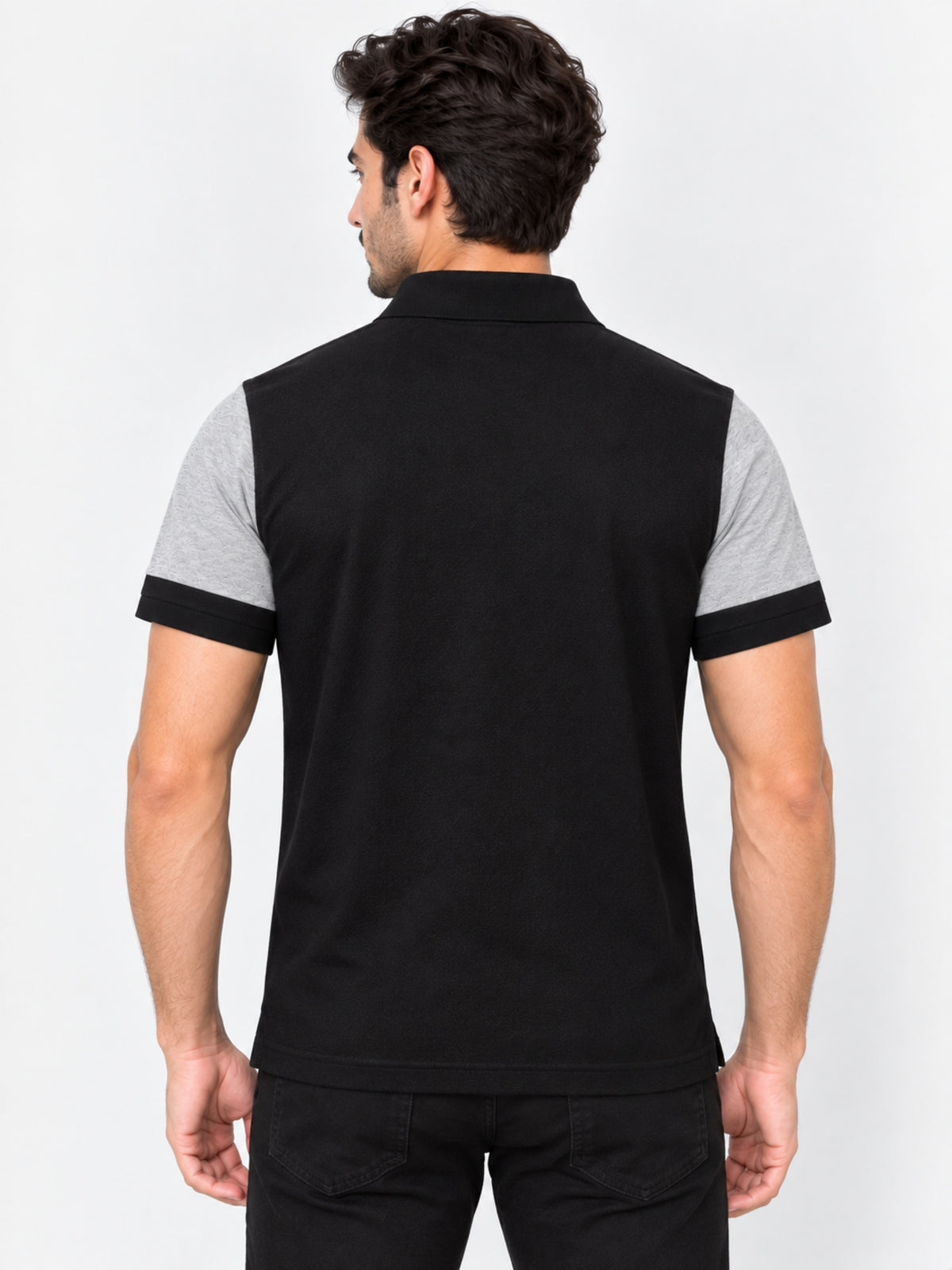 Signature Emb Luxury Panel Polo - Gray Black