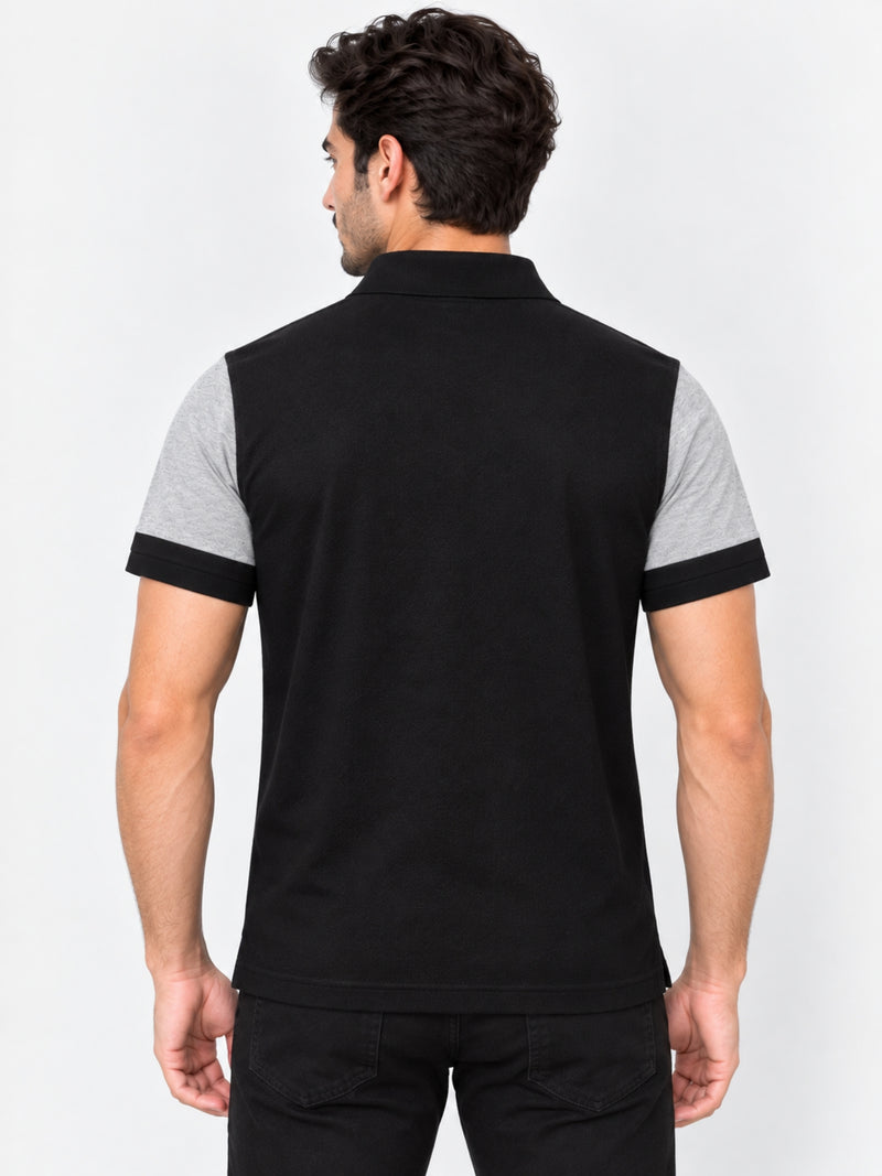 Signature Emb Luxury Panel Polo - Gray Black