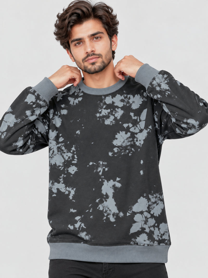 HG Tie N Die Style Prited Terry Sweat Shirt - Black Gray