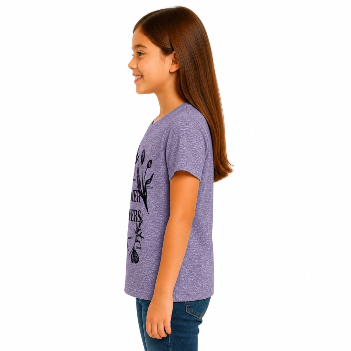 Girls’ Summer Flowers Graphic Printed T-Shirt – Purple