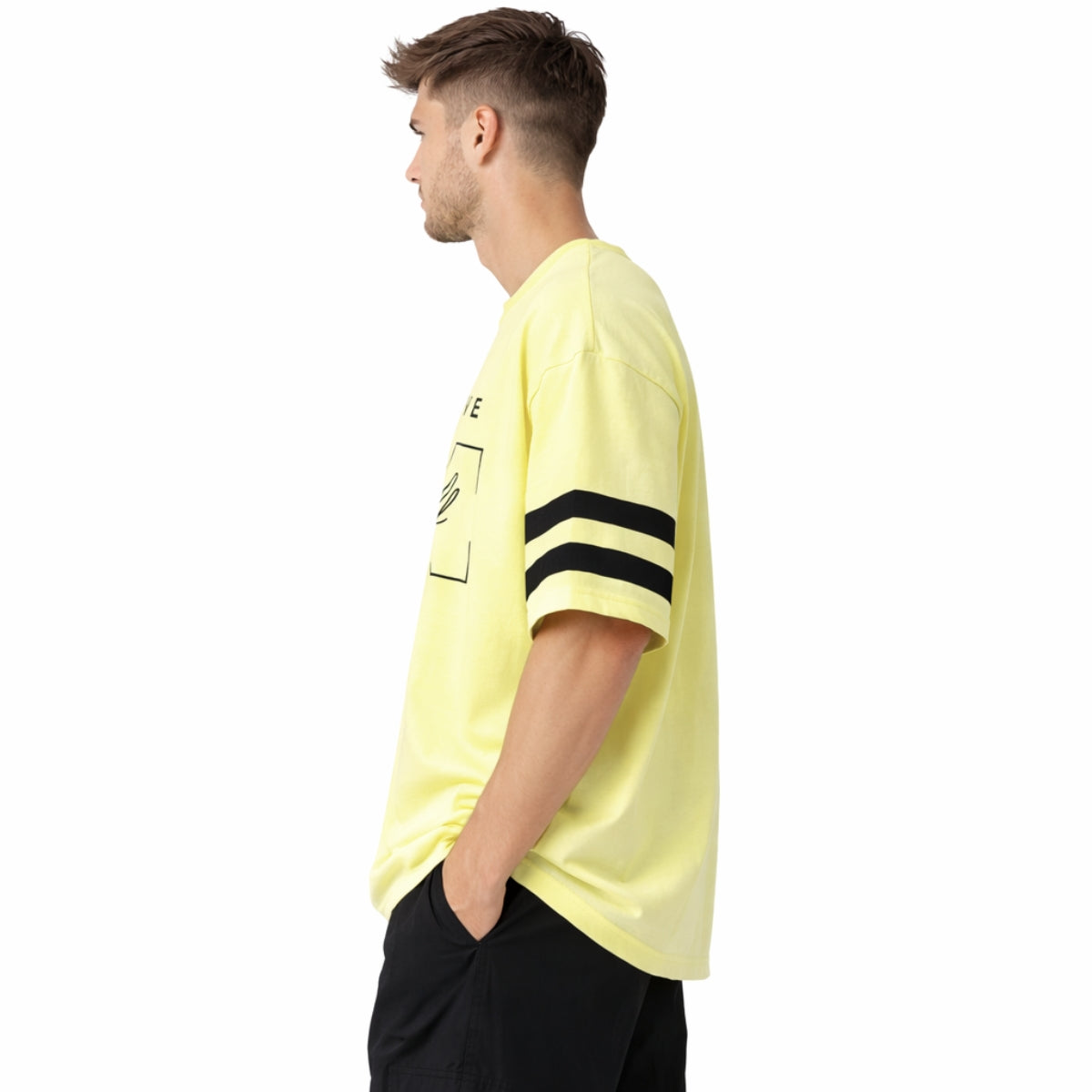 Unisex Oversized Graphic Printed Drop Shoulder T-Shirt - Yellow