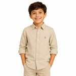 Boy's Classic Full Sleeves Casual Shirt - Sand Beige