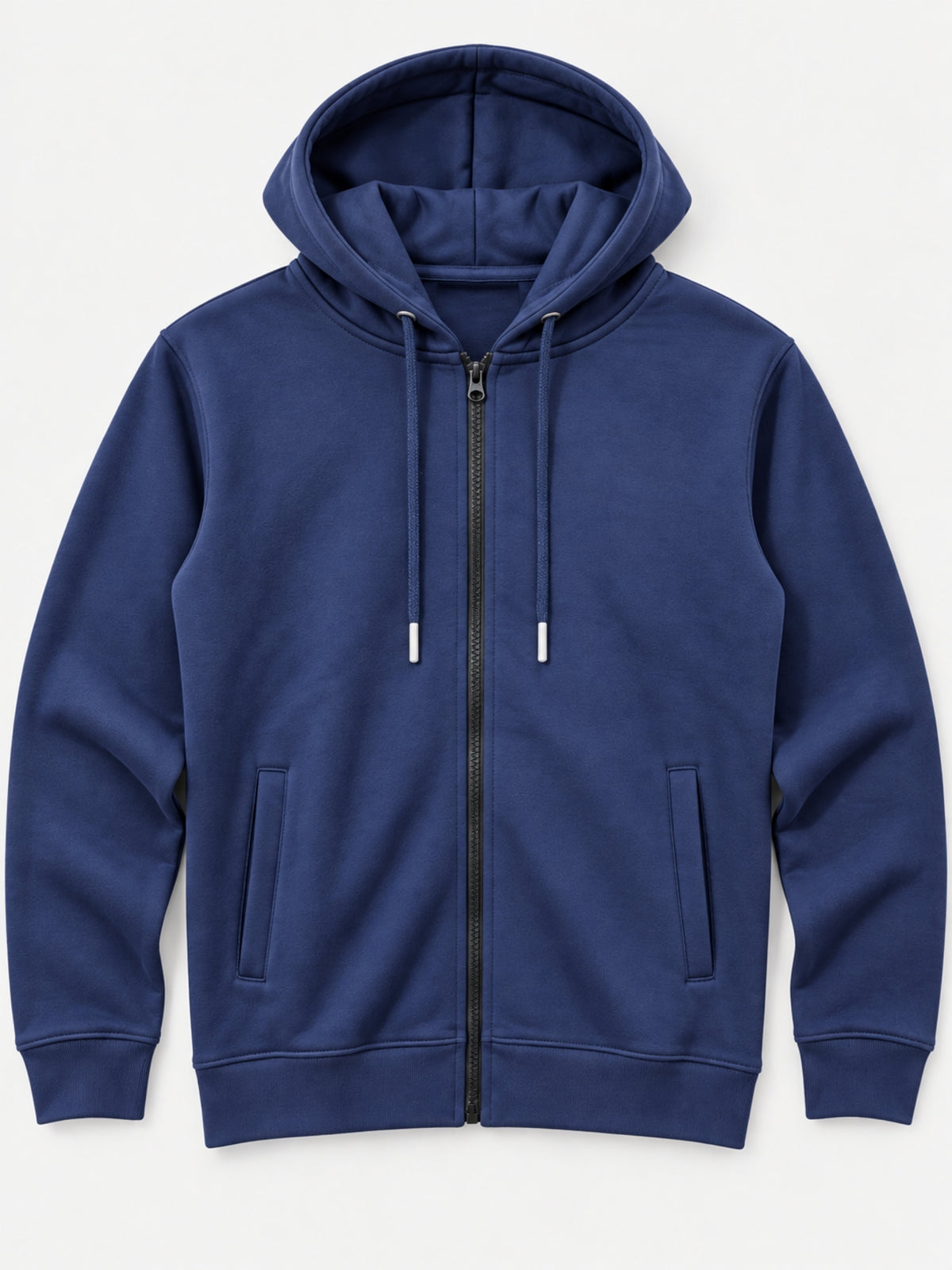 Men Plain Fleece Zip Up Hoodie - Navy