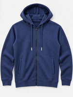 Men Plain Fleece Zip Up Hoodie - Navy
