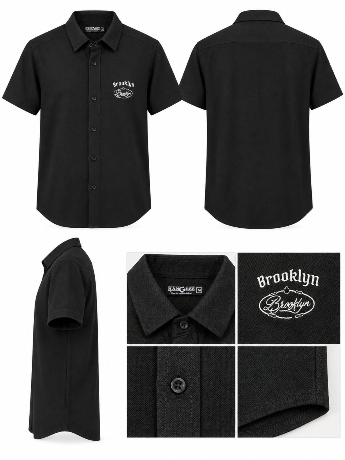 Classy "Brooklyn" Embroidered Soft Cotton Casual Shirt - Black