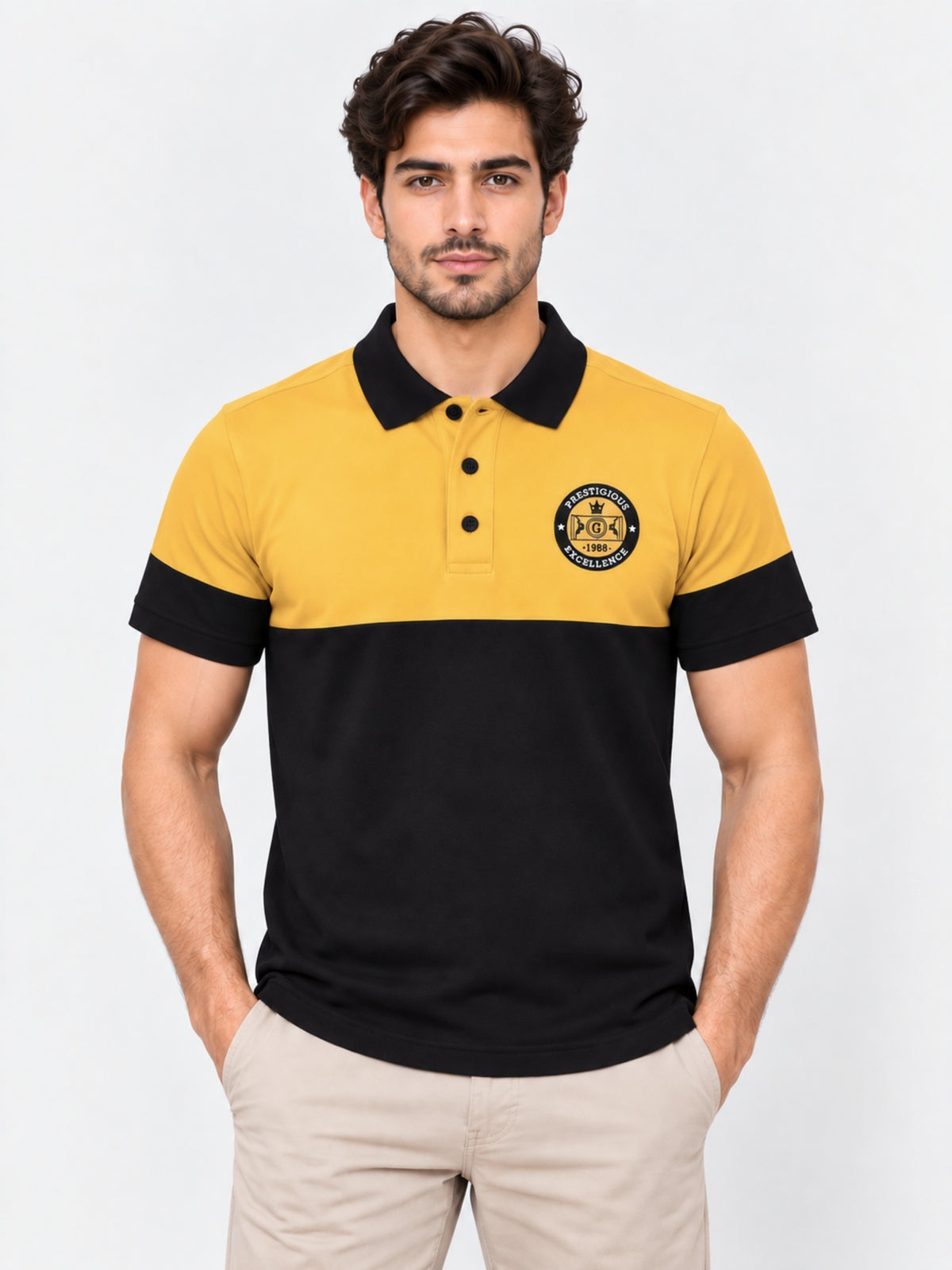 Signature Emb Luxury Panel Polo - Yellow Black