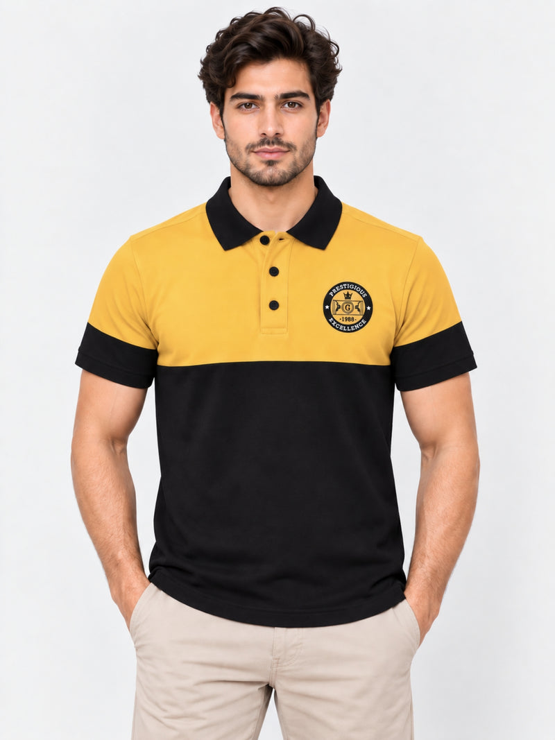 Signature Emb Luxury Panel Polo - Yellow Black