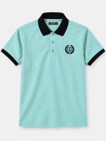 Signature Embroidered Contrast Collar Polo - Moonstone Blue