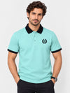 Signature Embroidered Contrast Collar Polo - Moonstone Blue