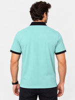 Signature Embroidered Contrast Collar Polo - Moonstone Blue