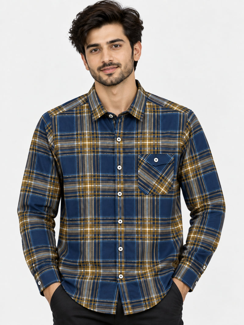 Men's Elegant Blue Check Casual Shirt