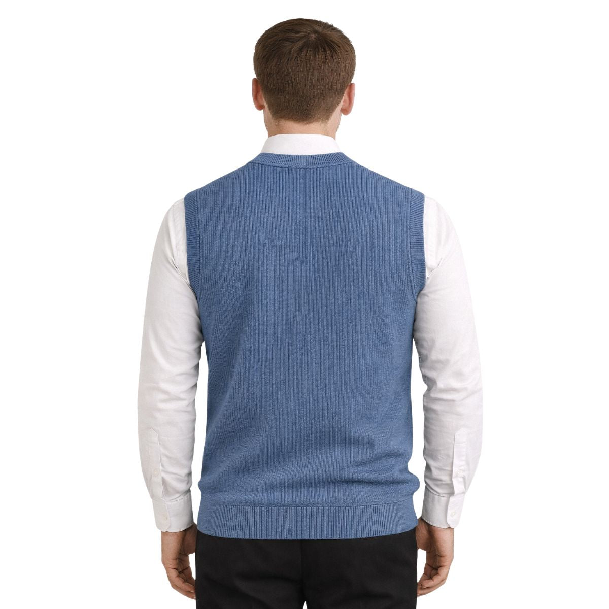 HG Men's Ribbed V-Neck Sleeveless Sweater - Slate Blue