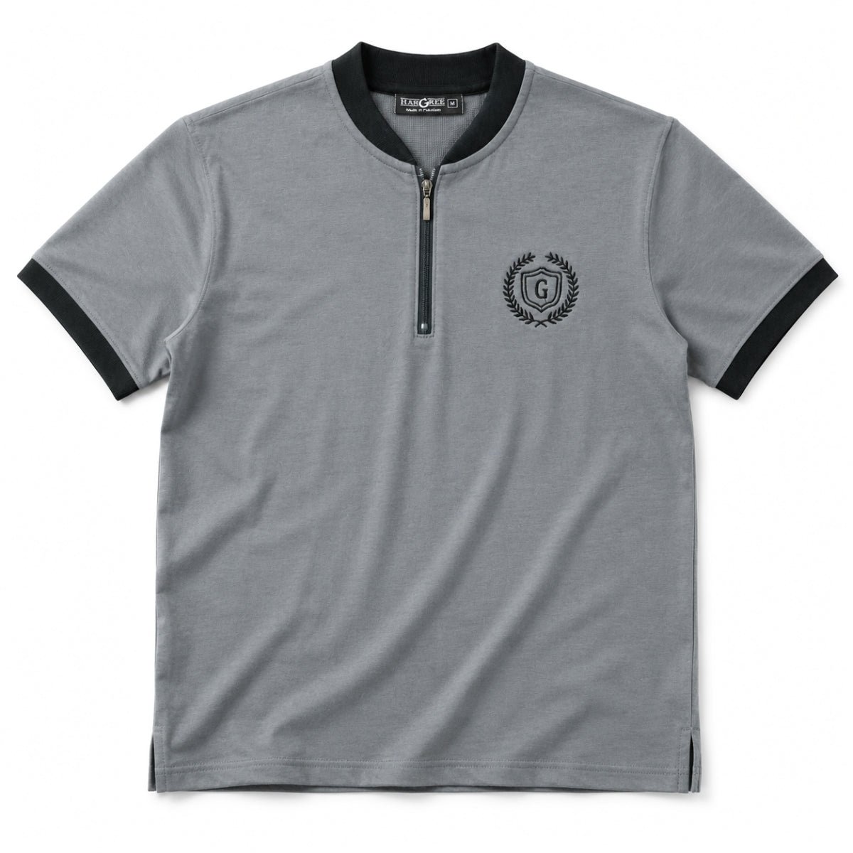 Men’s Crew Neck Half-Zip Tee Shirt - Medium Gray