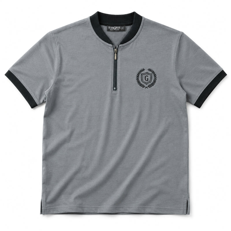 Men’s Crew Neck Half-Zip Tee Shirt - Medium Gray