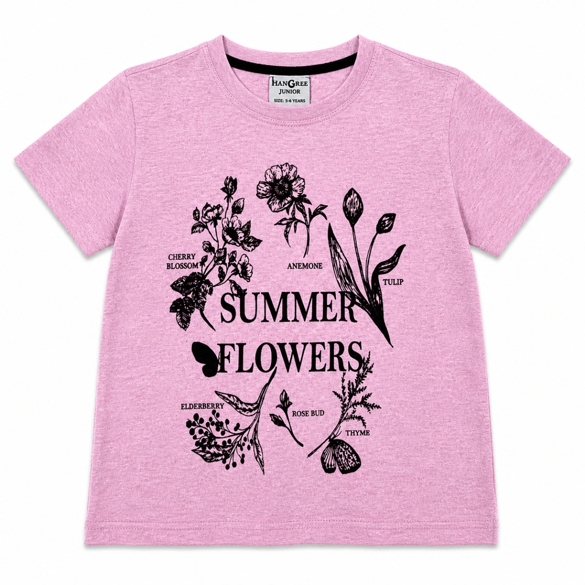 Girls’ Summer Flowers Graphic Printed T-Shirt – Pink Pearl