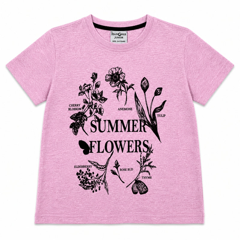 Girls’ Summer Flowers Graphic Printed T-Shirt – Pink Pearl