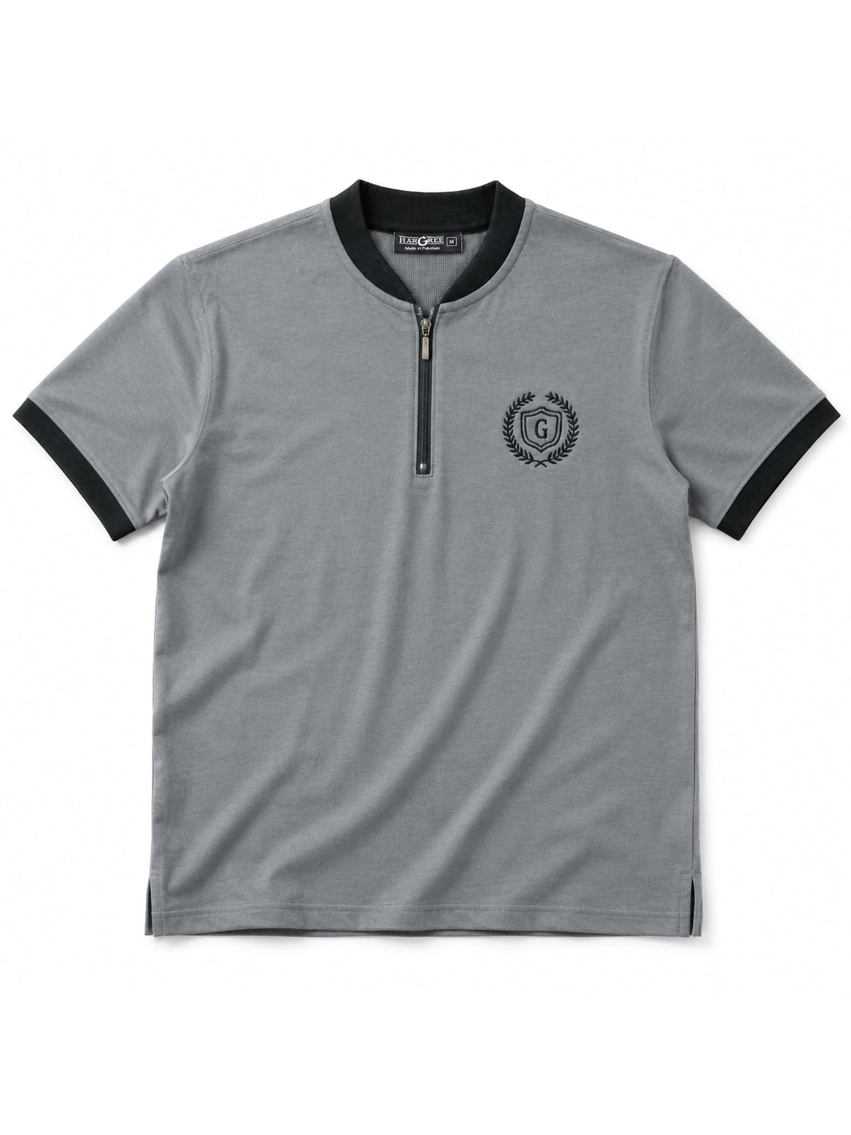 Men’s Crew Neck Half-Zip Tee Shirt - Medium Gray