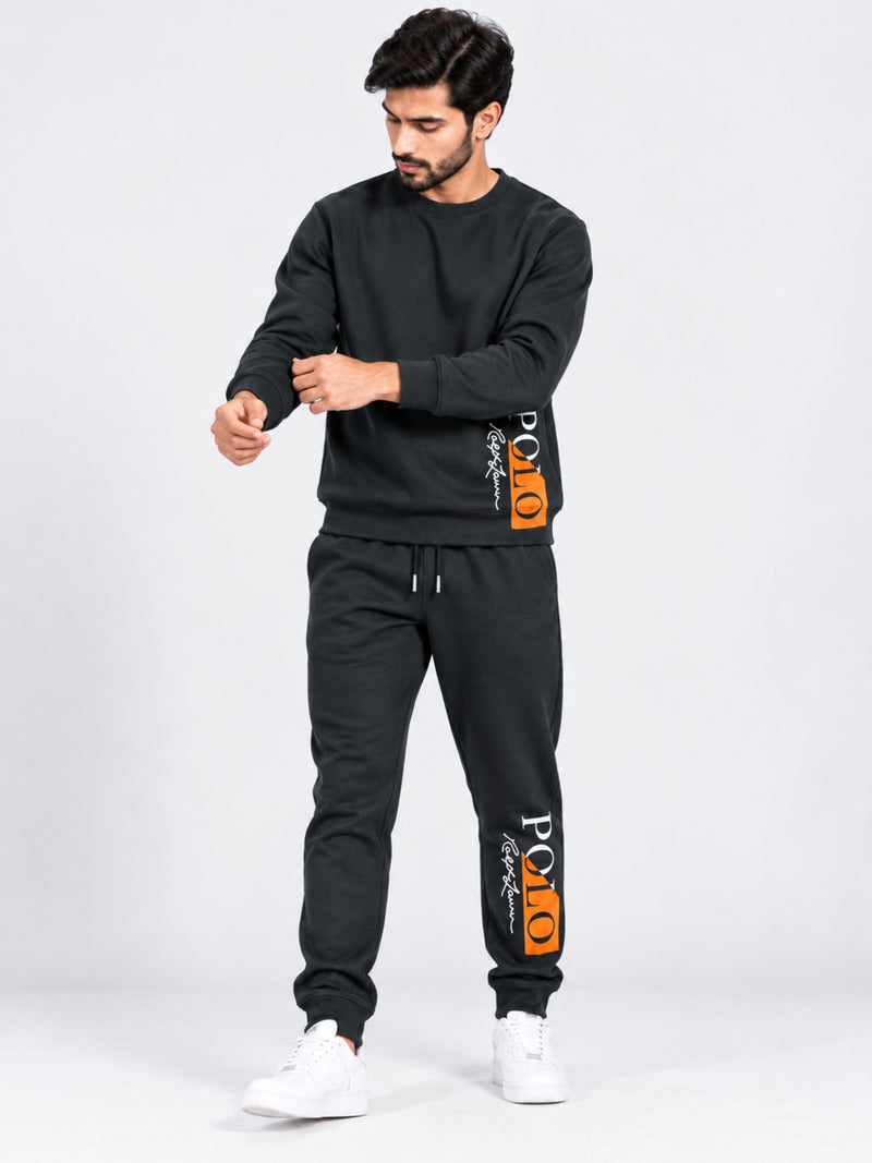 Men's Graphic Printed Terry Co-Ord Set – Black