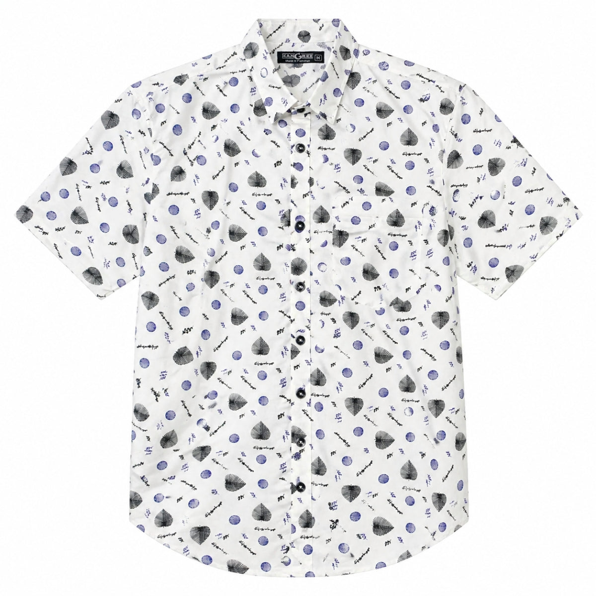Men’s Leaf & Polka Print Half Sleeve Casual Shirt – White