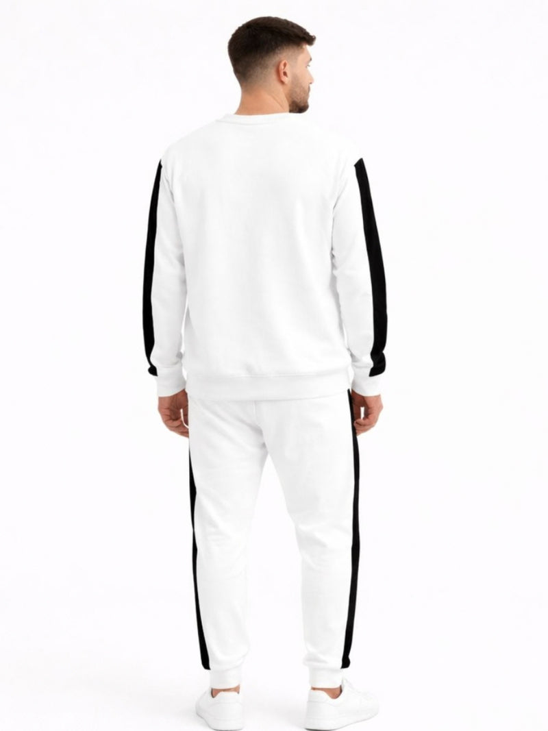 HG Men’s Contrast Panel Terry Tracksuit Crewneck Set - White Black