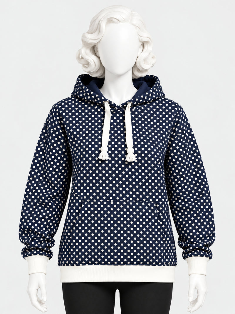 Women's Polka Dot Printed Fleece Hoodie