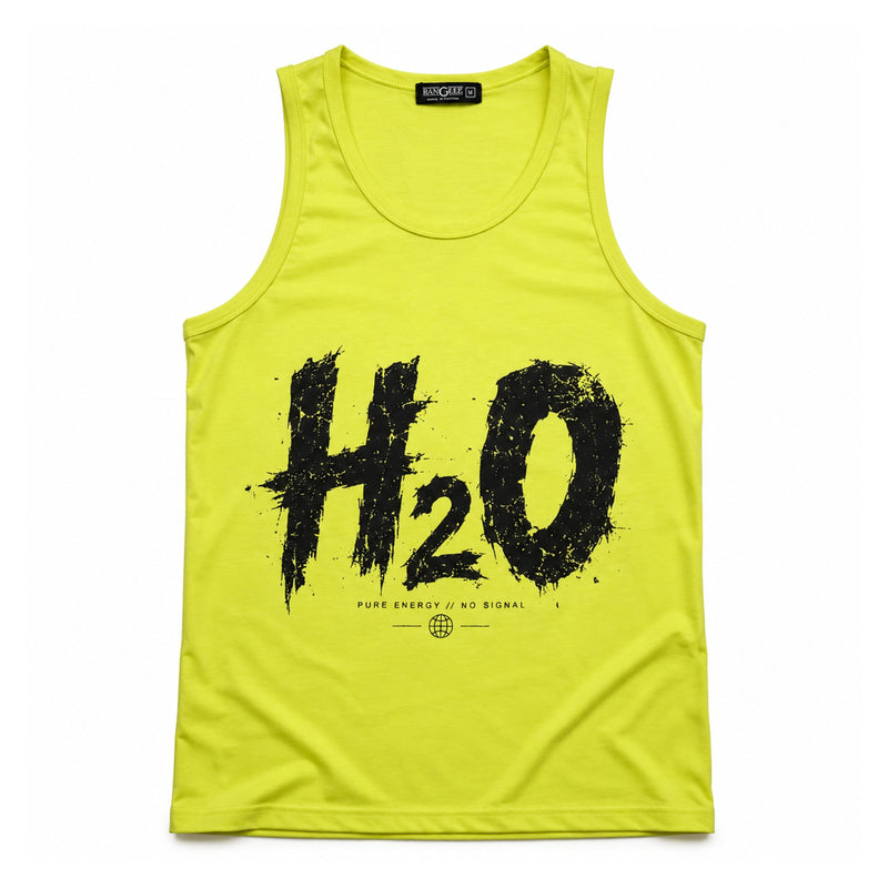 Men's H2O Graphic Sleeveless Cotton Jersey Tank Top - Neon Lime